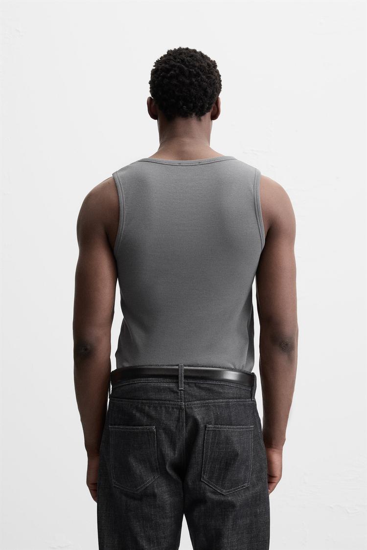 BASIC RIBBED TANK TOP | GREY