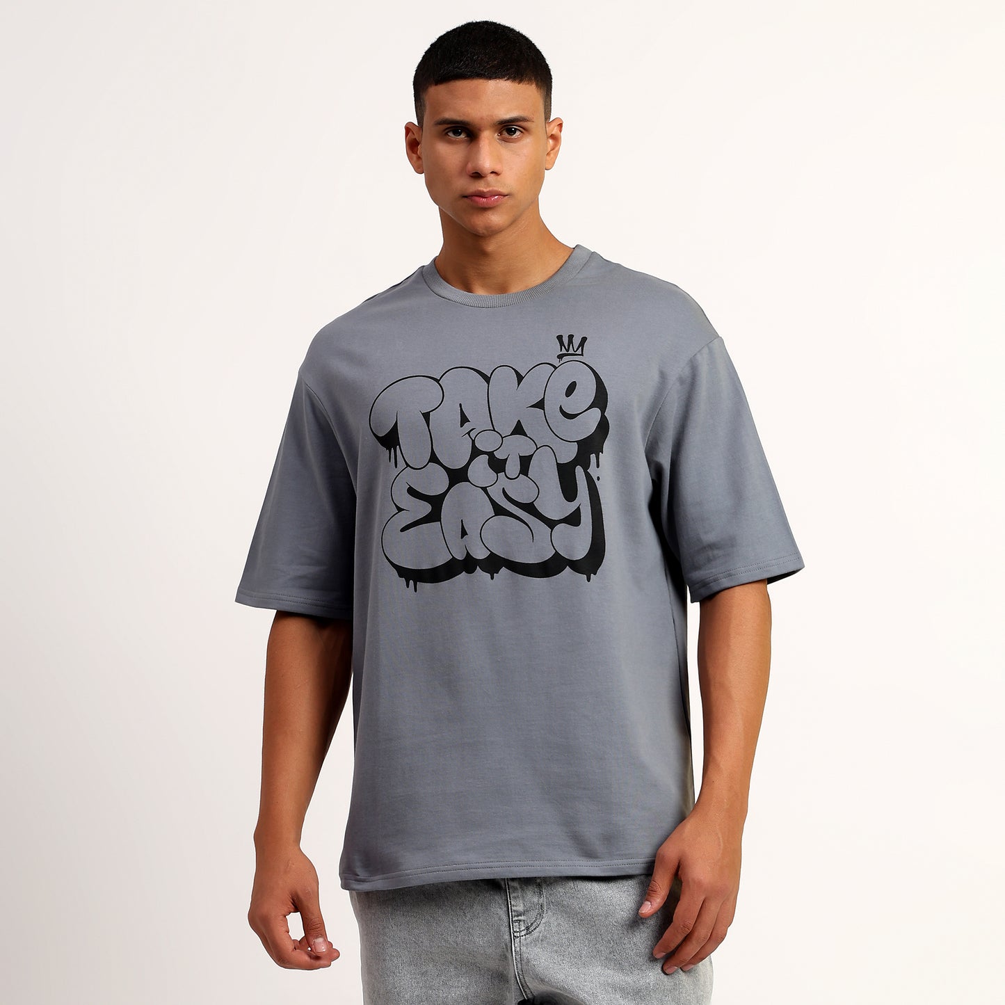 TAKE IT EASY | Oversized Regular T-Shirt – Premium Cotton | GREY