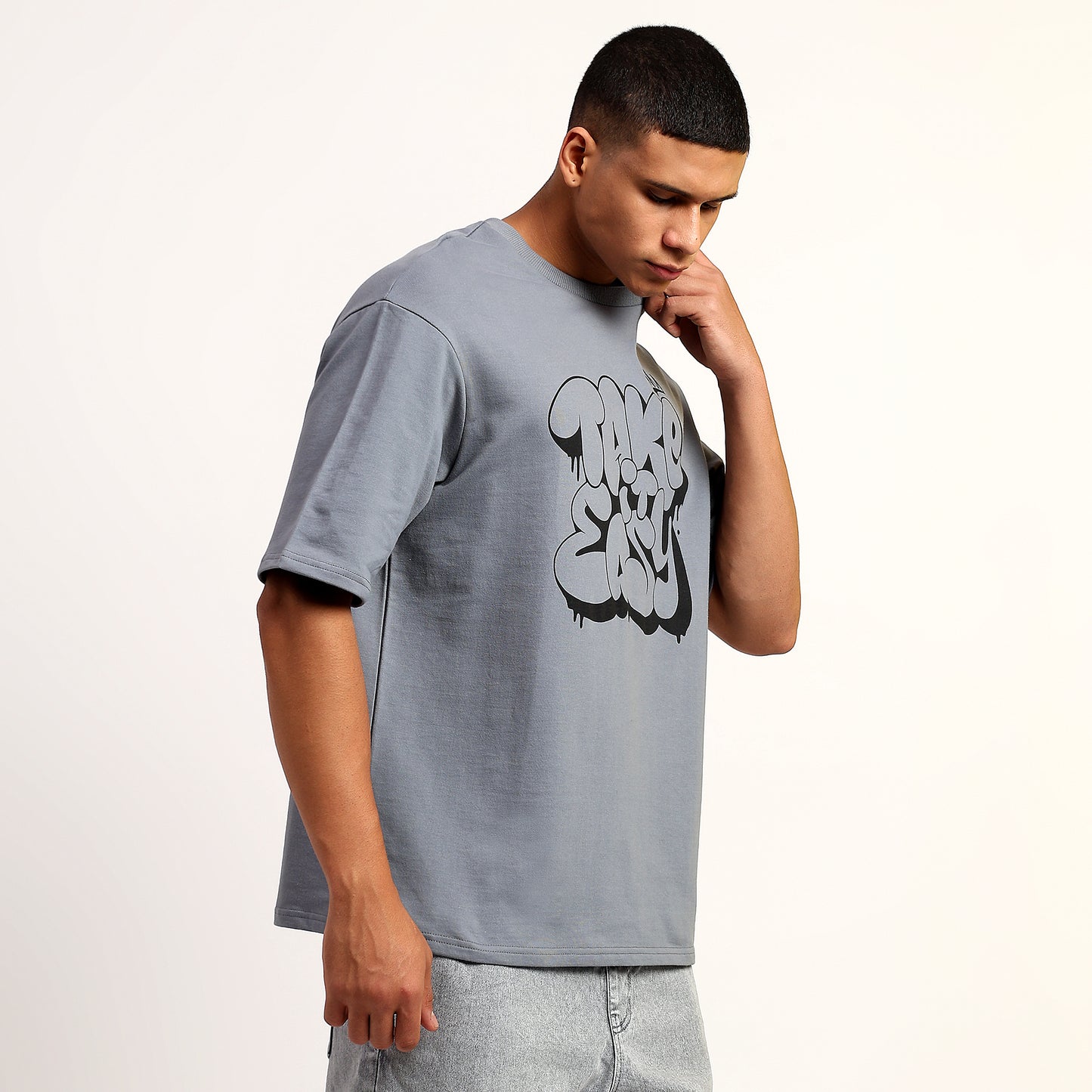 TAKE IT EASY | Oversized Regular T-Shirt – Premium Cotton | GREY