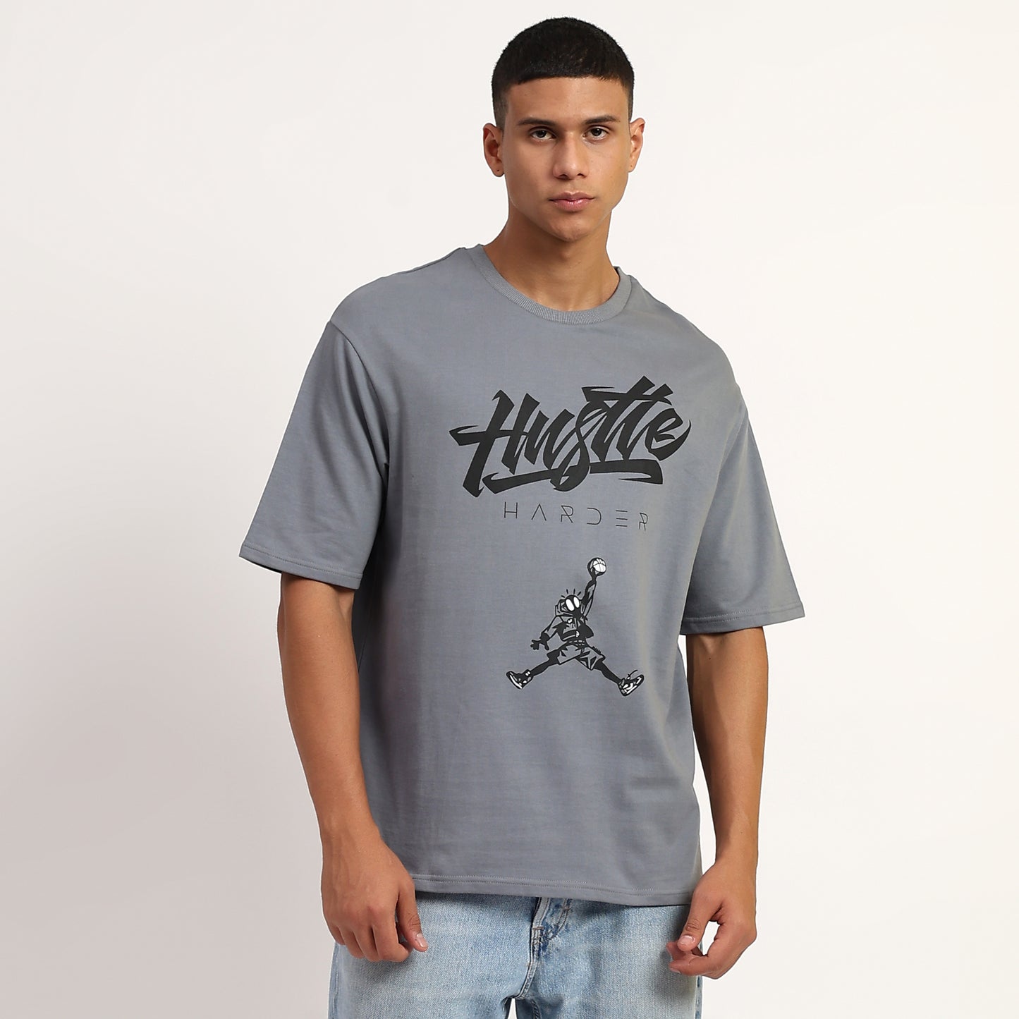 HUSTLE | Oversized Regular T-Shirt – Premium Cotton | GREY