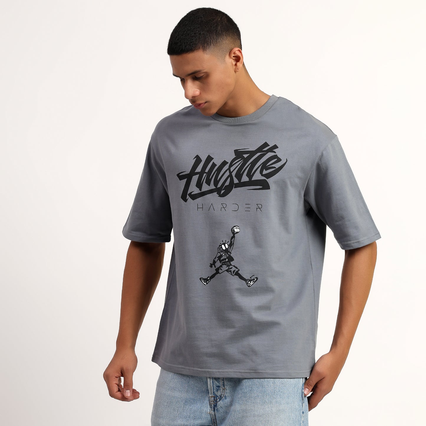 HUSTLE | Oversized Regular T-Shirt – Premium Cotton | GREY