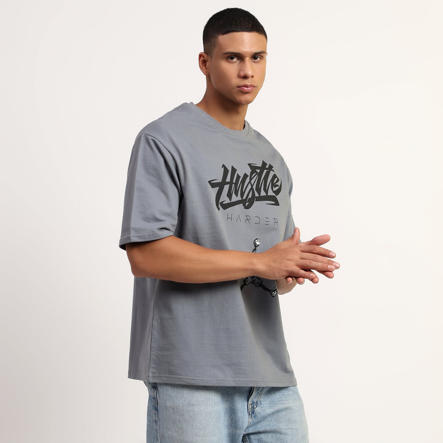 HUSTLE | Oversized Regular T-Shirt – Premium Cotton | GREY