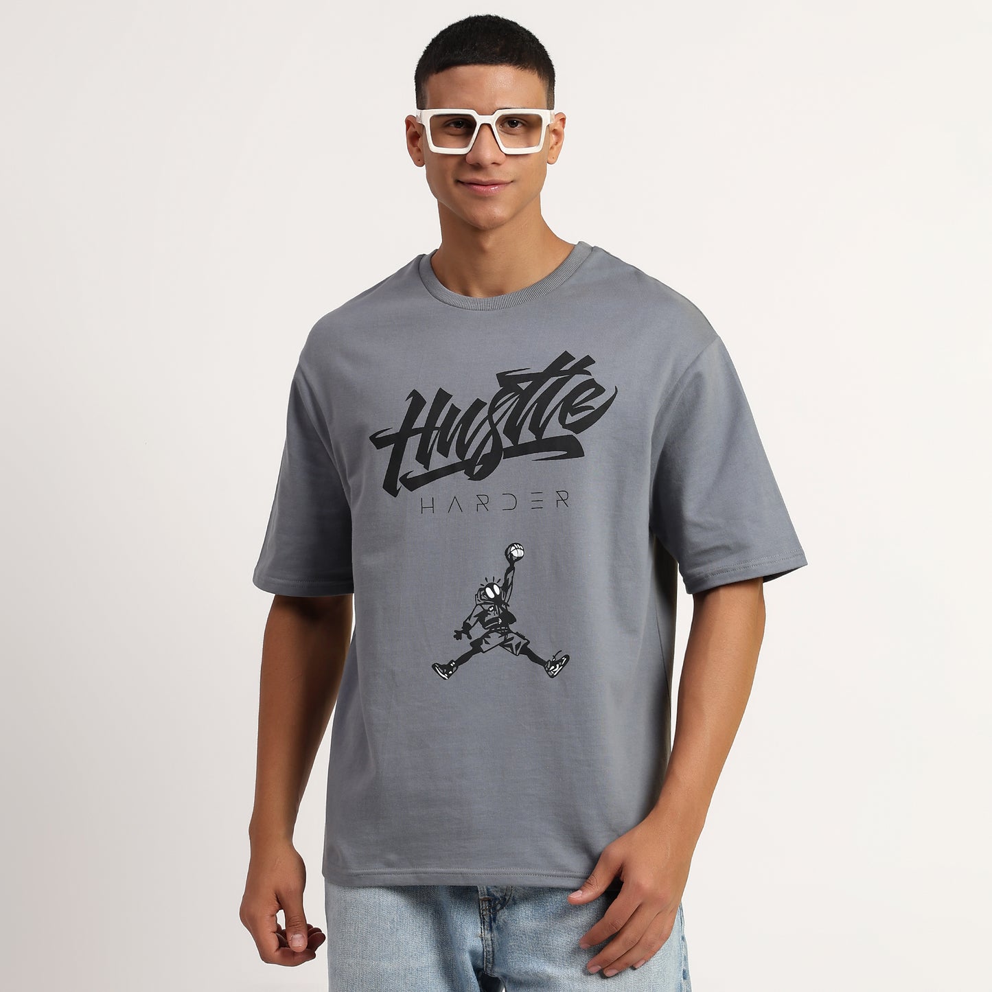 HUSTLE | Oversized Regular T-Shirt – Premium Cotton | GREY