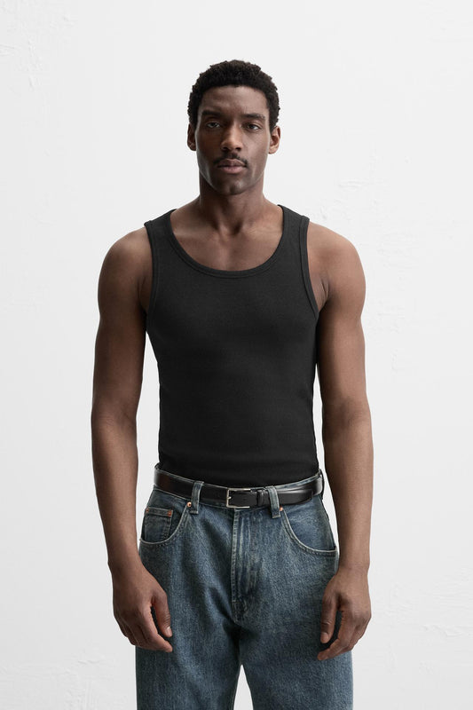 BASIC RIBBED TANK  | BLACK