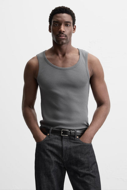BASIC RIBBED TANK TOP | GREY