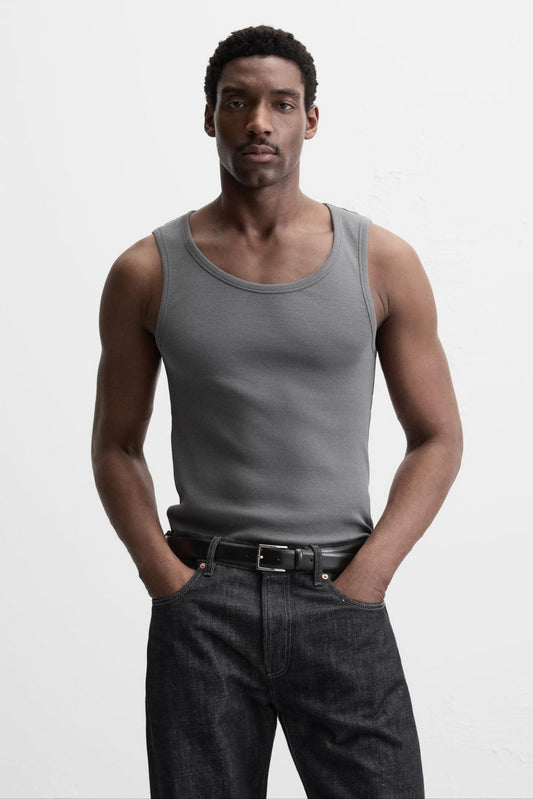 BASIC RIBBED TANK TOP | GREY