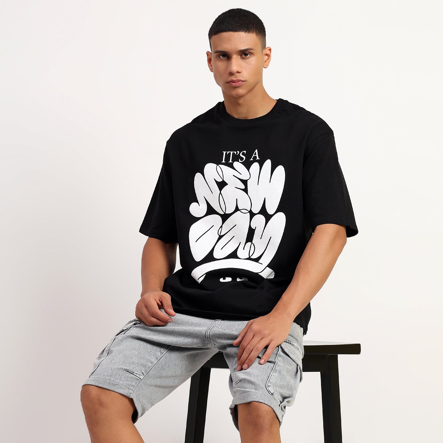 It's a New Day | Oversized Regular T-Shirt – Premium Cotton | Black