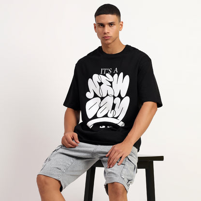 It's a New Day | Oversized Regular T-Shirt – Premium Cotton | Black