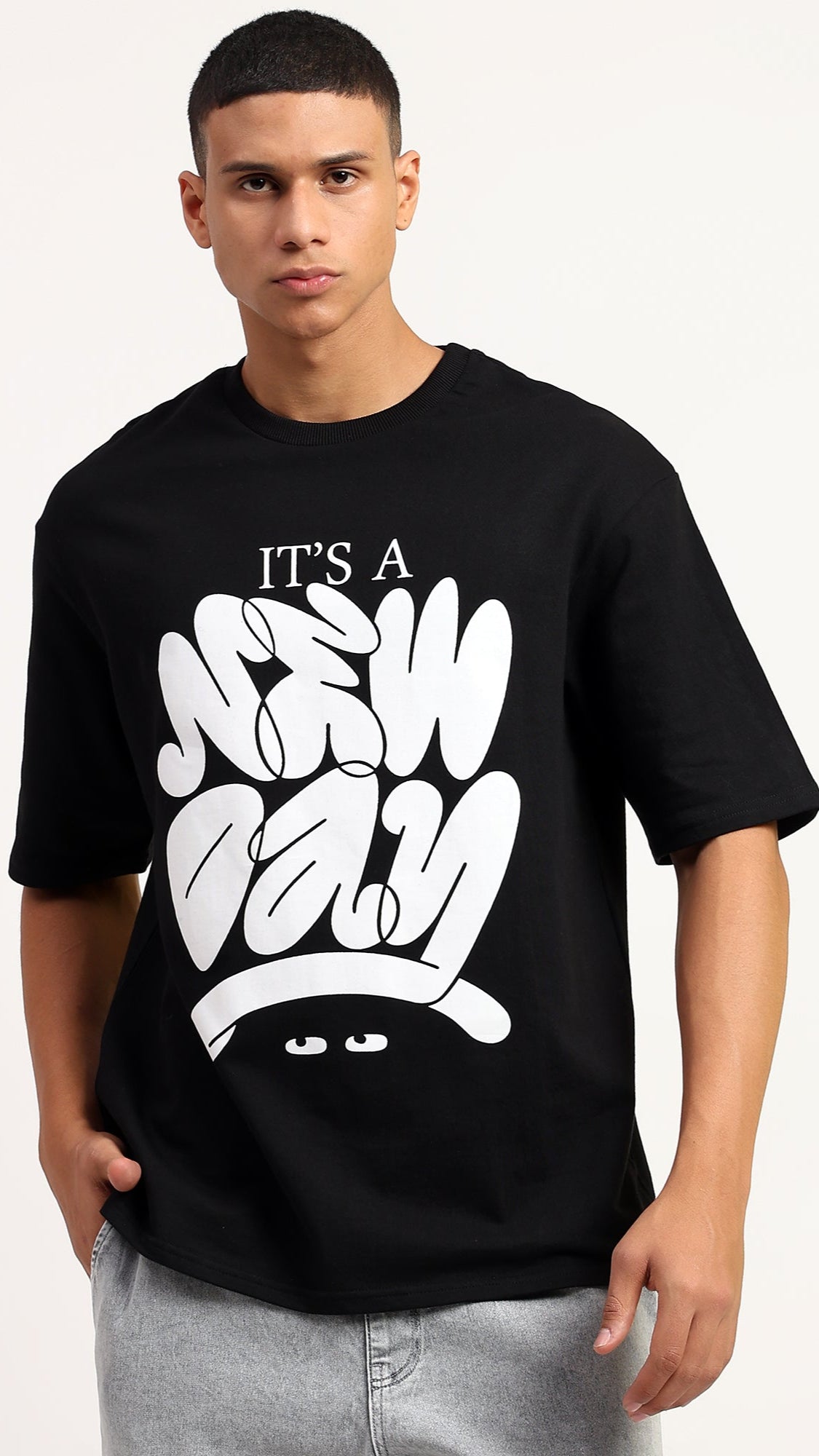 It's a New Day | Oversized Regular T-Shirt – Premium Cotton | Black
