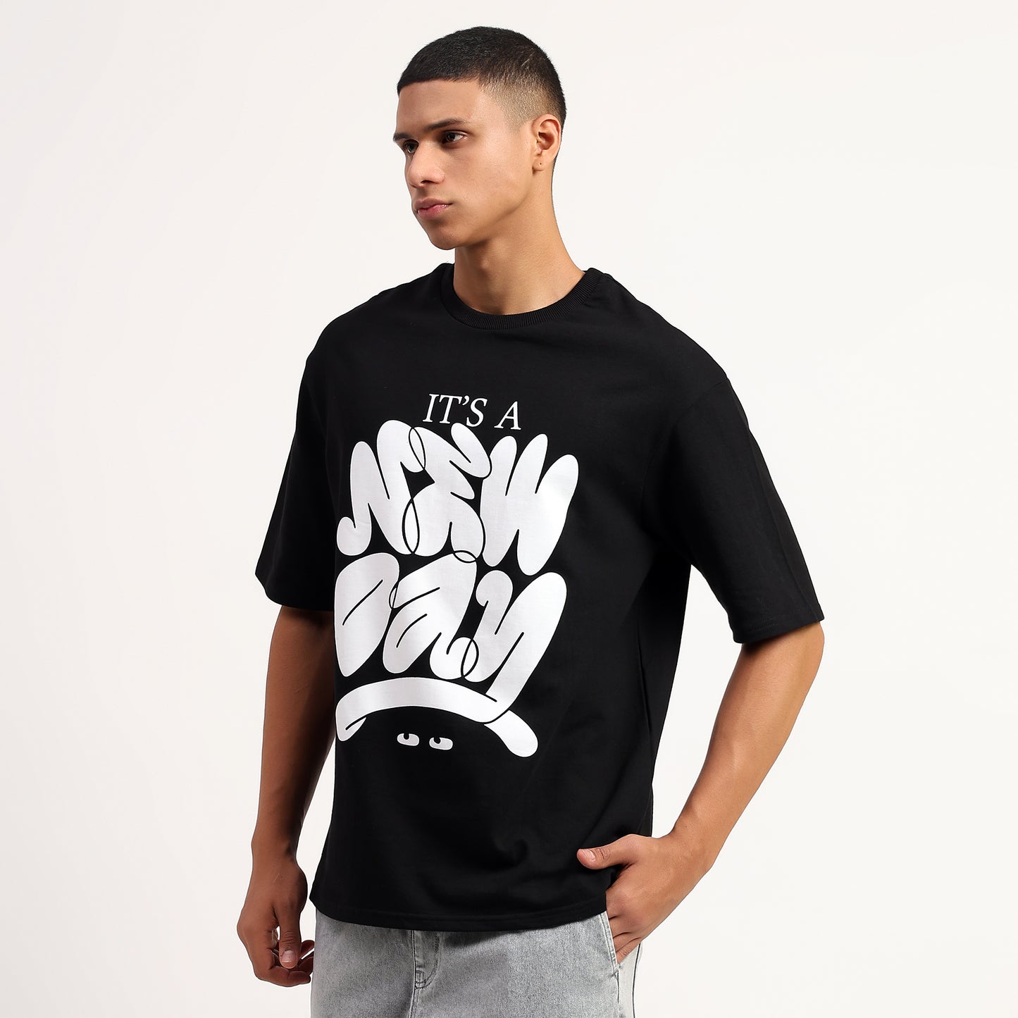 It's a New Day | Oversized Regular T-Shirt – Premium Cotton | Black