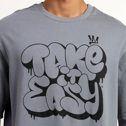 TAKE IT EASY | Oversized Regular T-Shirt – Premium Cotton | GREY