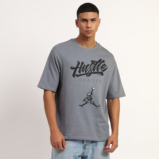 HUSTLE | Oversized Regular T-Shirt – Premium Cotton | GREY