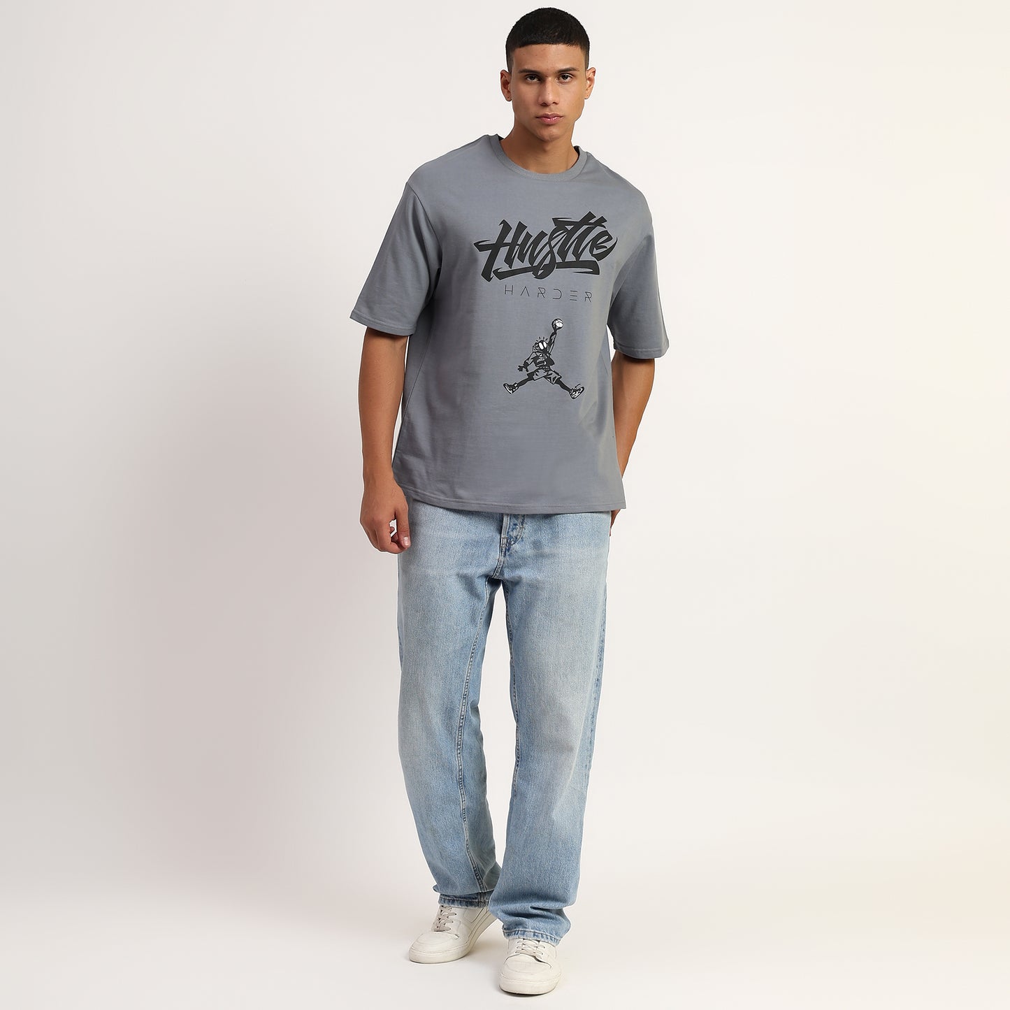 HUSTLE | Oversized Regular T-Shirt – Premium Cotton | GREY